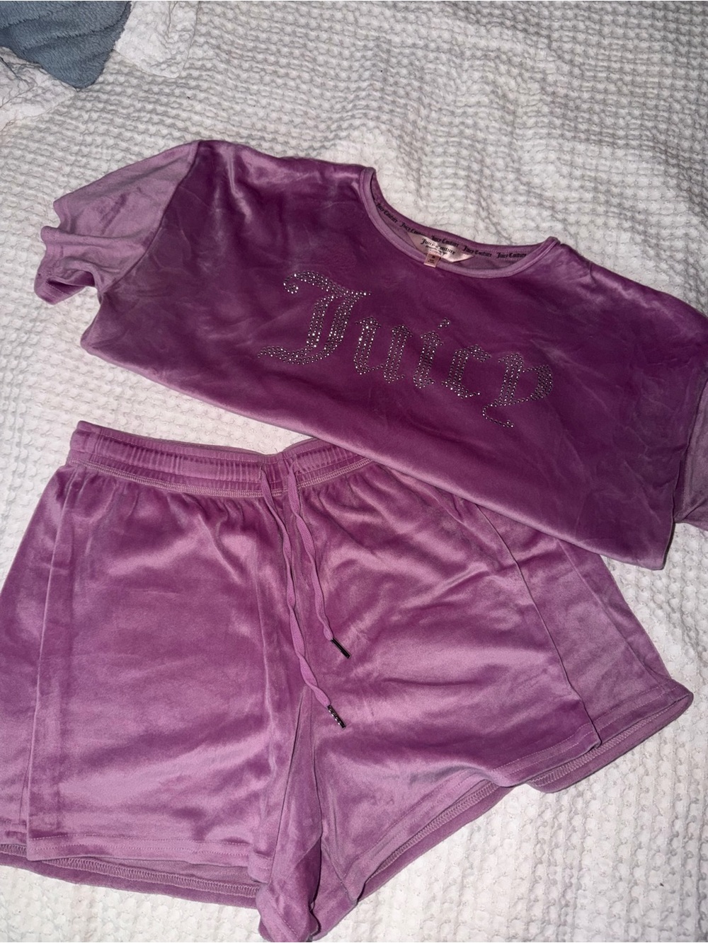 Juicy Couture Lavender Velour Short Set with Rhinestone Logo